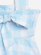 Ahalyaa Sky Blue Rayon Checked Kids Top With Skirts For Girls