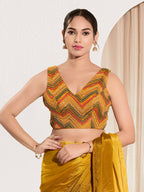 Joban Fashion Mustard Net Padded Blouse With V Neck Sleeveless - Distacart