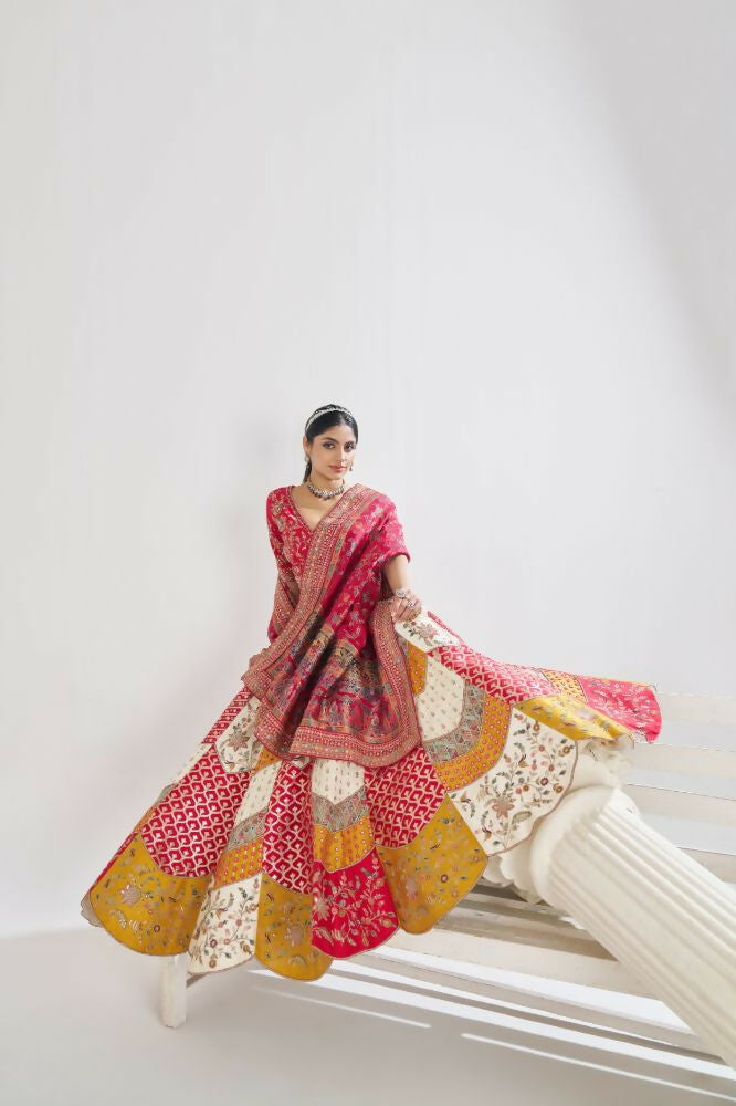 Kesar Fab White Banarasi Silk Embroidered Lehenga