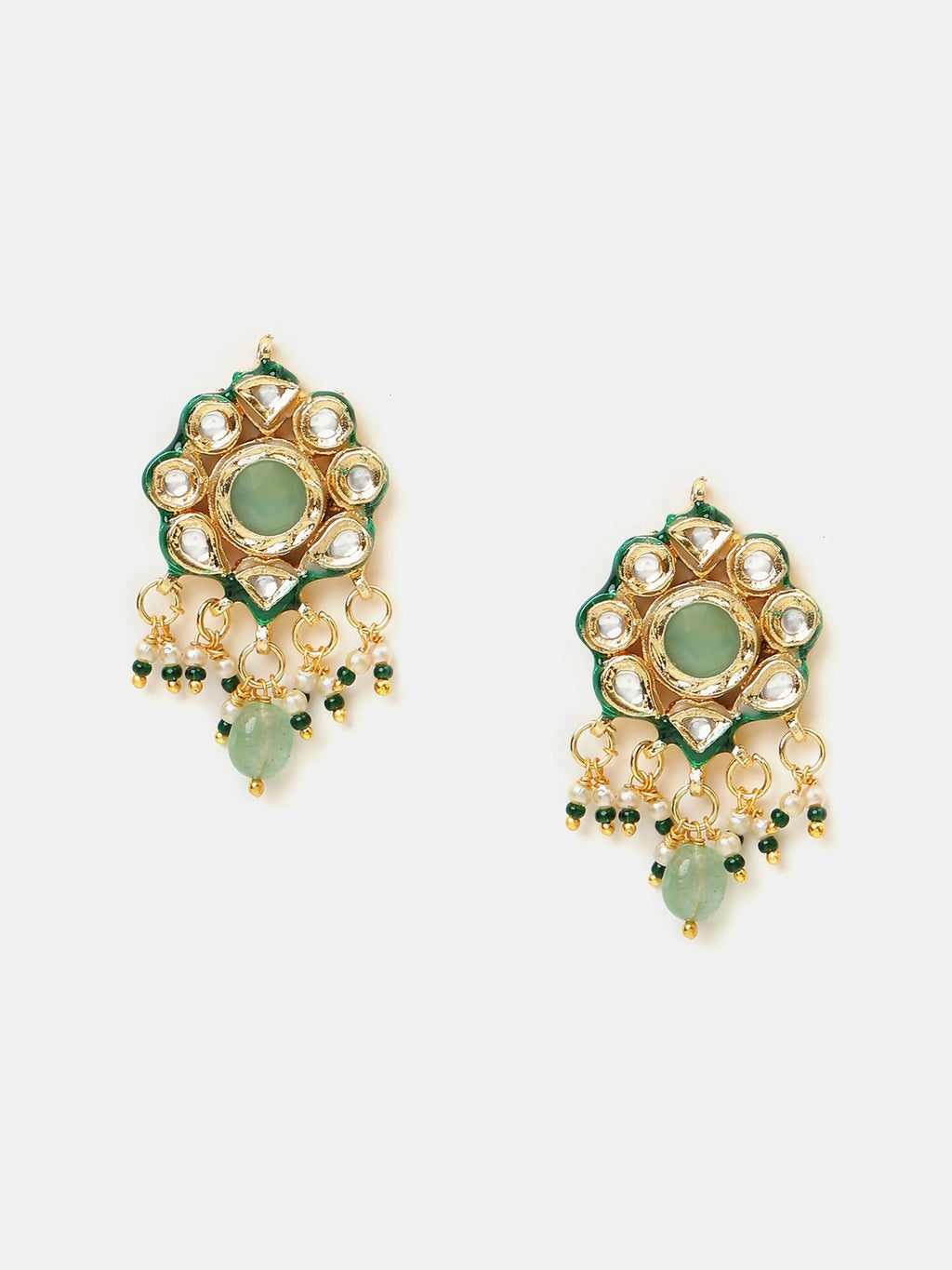 Ruby Raang Green-Gold Kundan Neck Piece With Matching Earrings And Maang Tikka - Distacart