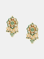 Ruby Raang Green-Gold Kundan Neck Piece With Matching Earrings And Maang Tikka - Distacart