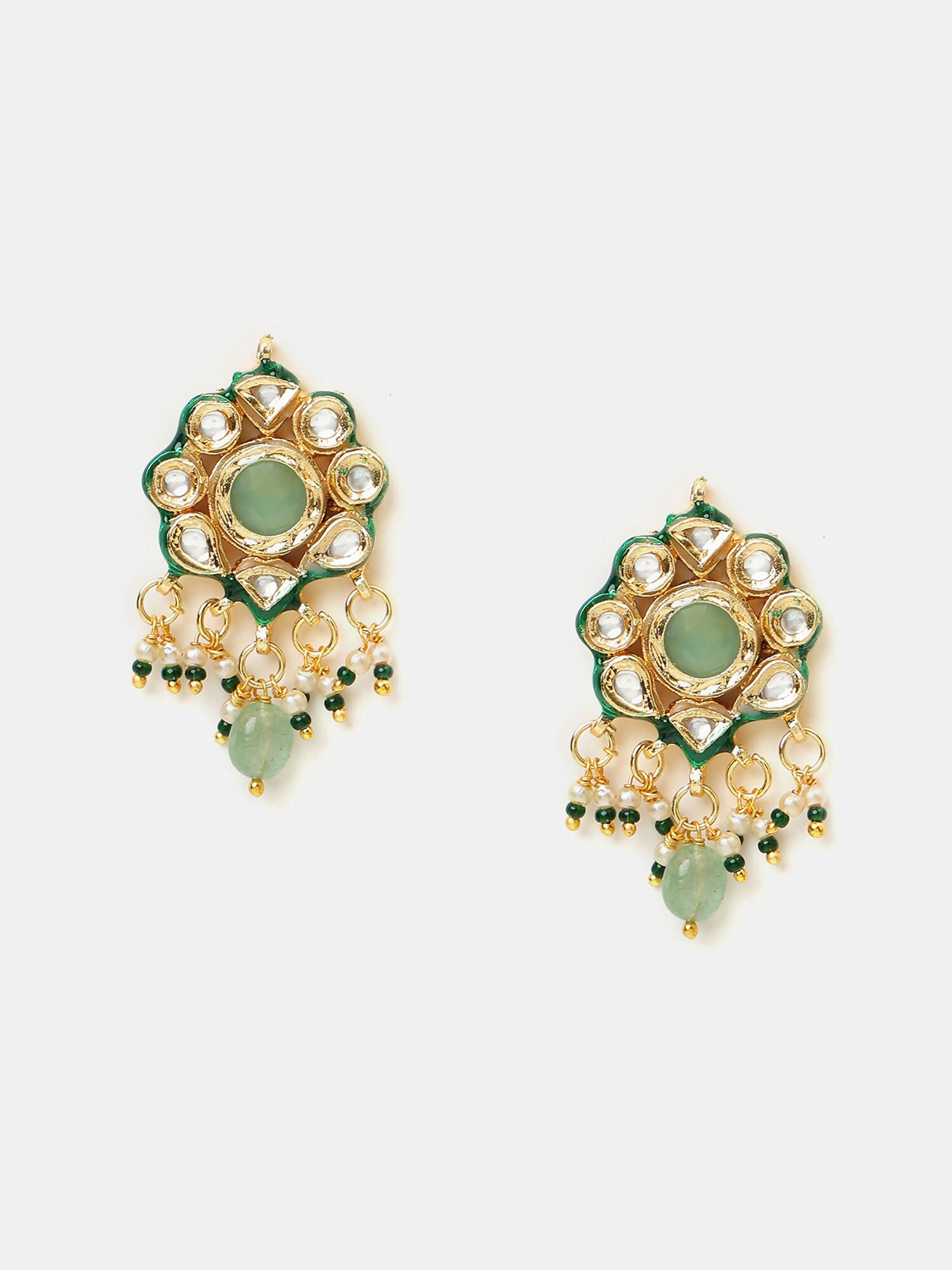 Ruby Raang Green-Gold Kundan Neck Piece With Matching Earrings And Maang Tikka - Distacart
