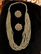 Inhanns Bloom Handmade Beaded Necklace With Earrings - 12 Layers - Cream Necklace Set