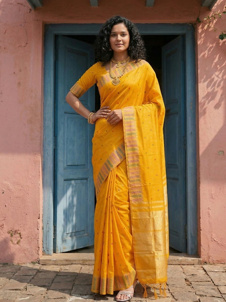 Shree Shyam Fashion Yellow Silk Blend Saree