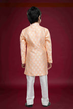 Raivat Ethnic Kids Banarasi Jacquard Woven Work Semi Indo Western Set Peach Colour