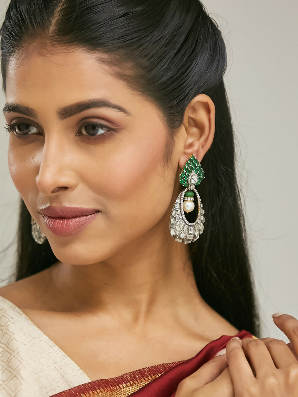 Nuyug 22K Gold-Plated Zircon Studded & Pearl Teardrop Shaped Dangler Earrings - Distacart