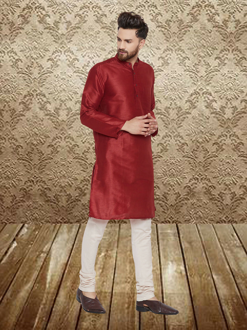 Even Apparels Men's Art Silk Maroon Kurta