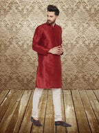 Even Apparels Men's Art Silk Maroon Kurta