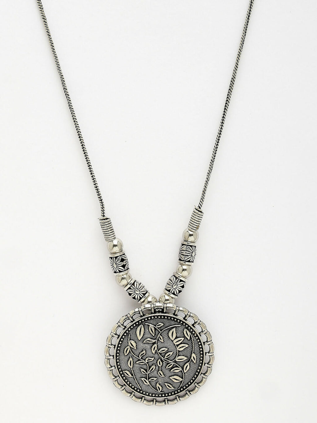 NVR Women's Silver-Toned Circular Shape Pendant with Chain