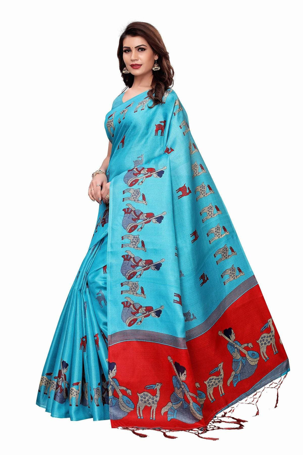 Vamika Sky Blue Kalamkari With Jhalar Khadi Silk Saree