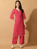 Myshka Women's Pink Embroidered Party Kurta Sets