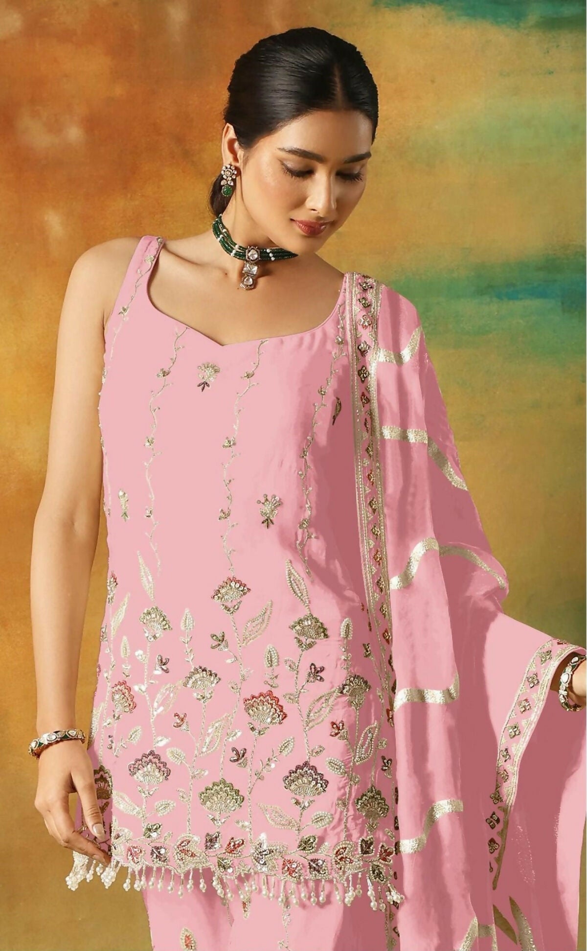 Anaita Baby Pink Heavy Fox Georgette Suit With Embroidery Work - Distacart