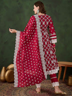 Sangria Embroidered Pure Cotton Kurta & Trouser With Dupatta