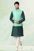 Raivat Ethnic Jacquard Banarasi Silk Woven Work 3 Pics Jacket Set In Pista Green Colour - Distacart