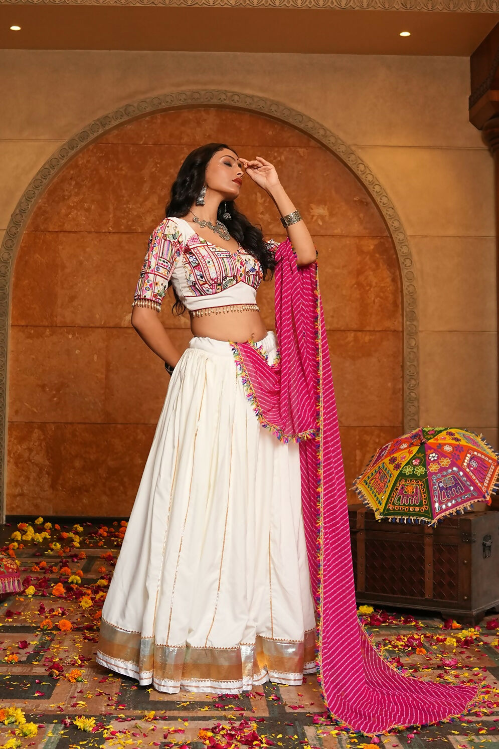 AI Fashion Off White Crepe Designer Navratri Wear Lehenga Choli Collection