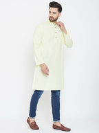 Even Apparels Yellow Color Men's Pure Cotton Kurta With Band Collar - Distacart