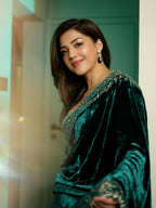 Joban Fashion Green Viscose Velvet Party Wear Sarees - Distacart
