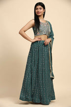 Green Georgette Embroidered Lehenga choli with Dupatta - Dhara