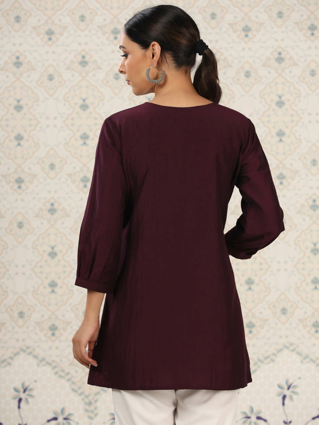 Magenta Chinon Embroidered Straight Top - Zeny
