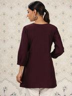Magenta Chinon Embroidered Straight Top - Zeny
