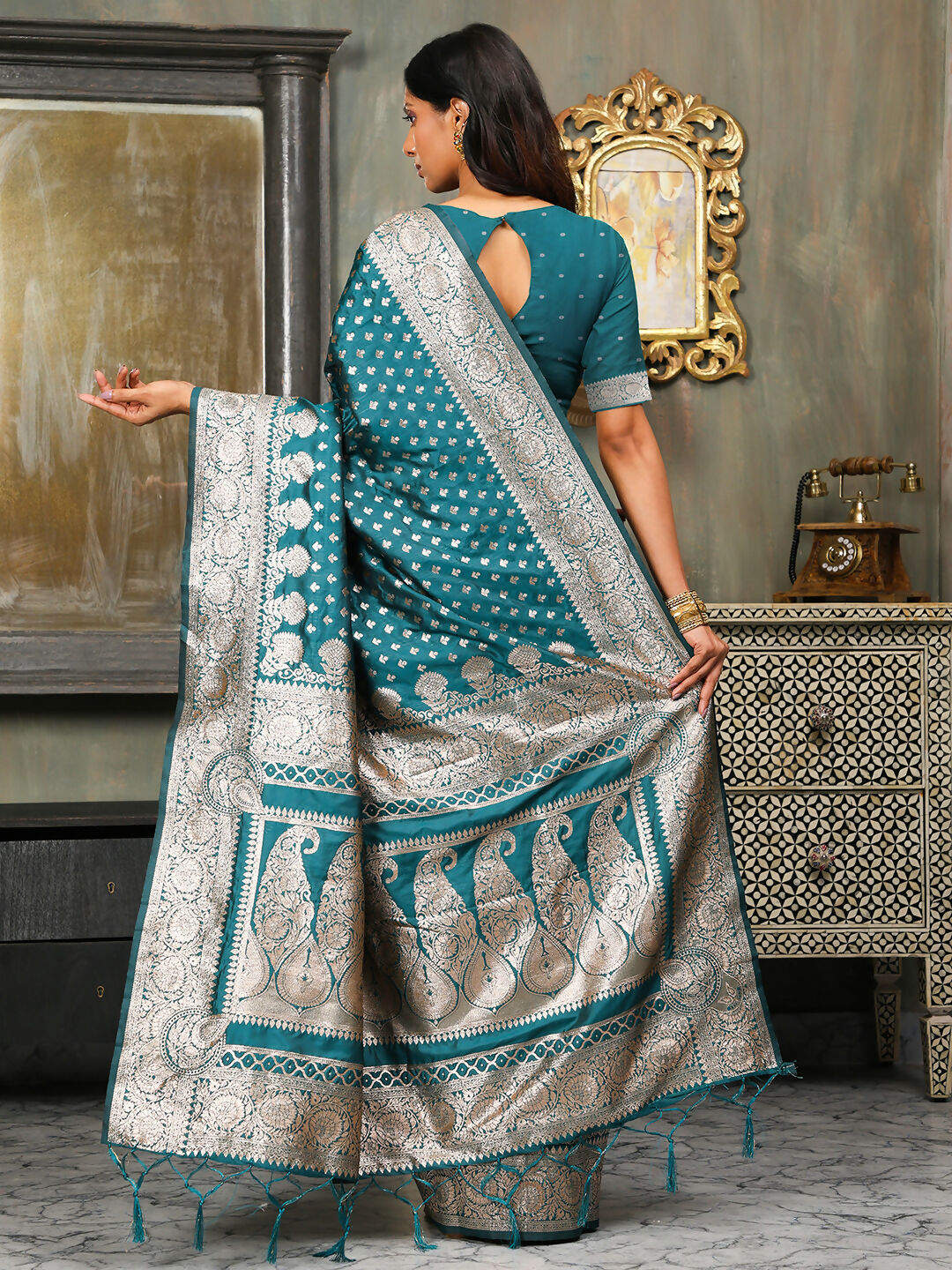 Shree Shyam Fashion Banarasi Silk Sea Green Saree - Distacart
