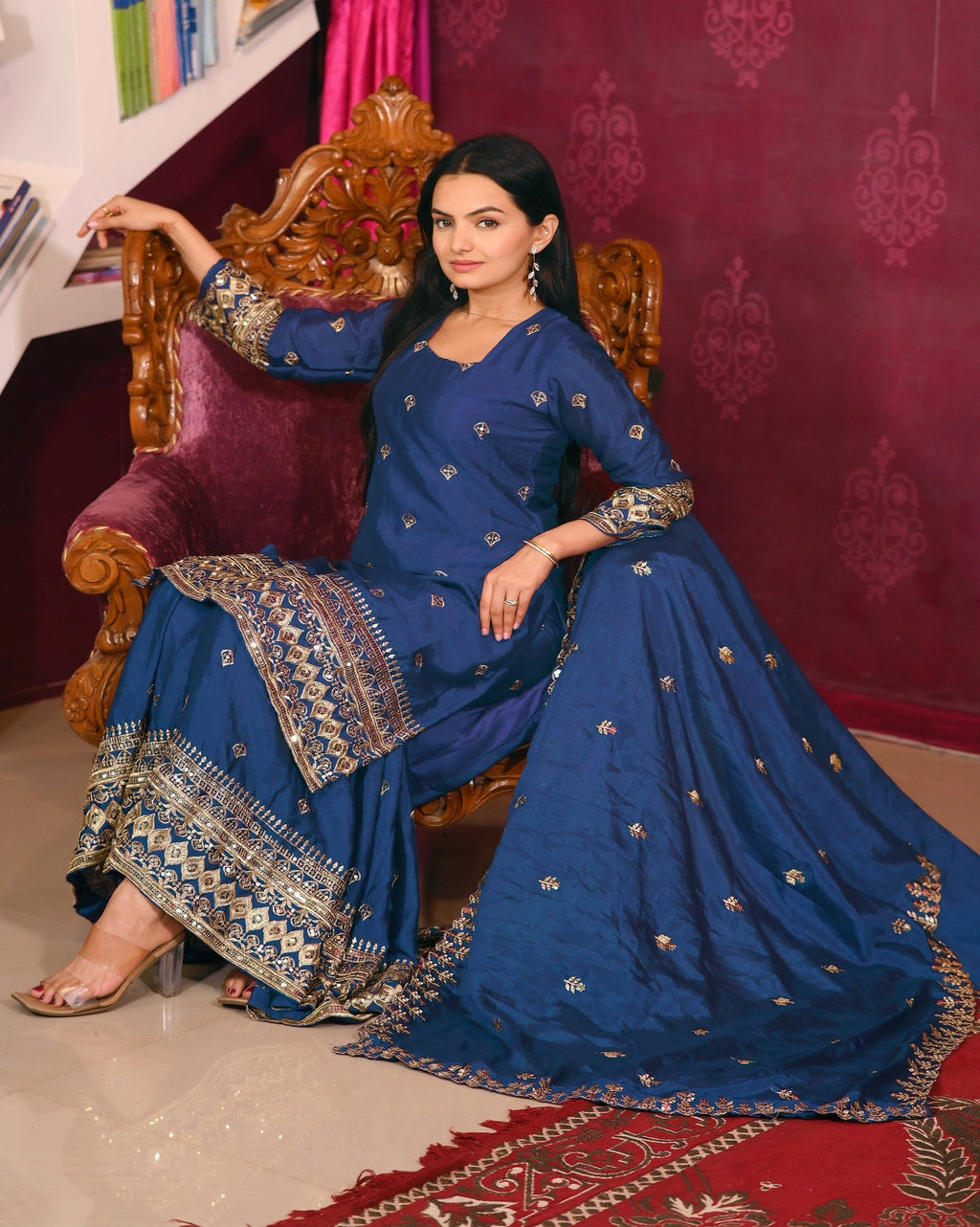 Lehenga Mart Designer Chinon Suit With Sequence Embroidered Work - Blue