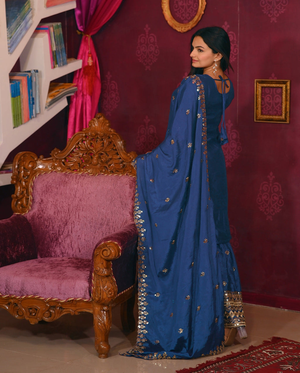 Lehenga Mart Designer Chinon Suit With Sequence Embroidered Work - Blue
