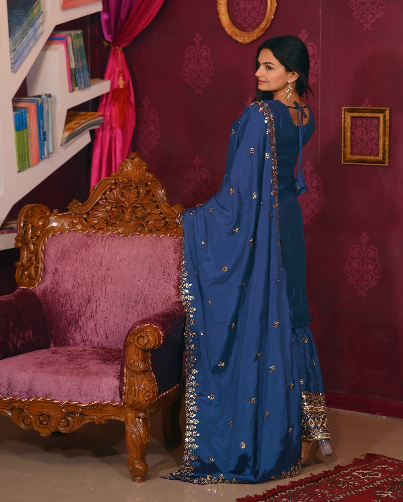 Lehenga Mart Designer Chinon Suit With Sequence Embroidered Work - Blue