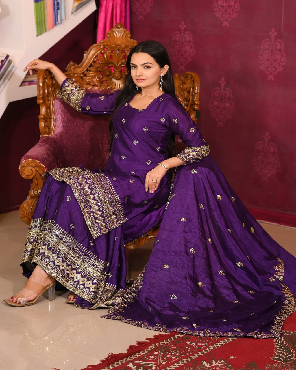 Lehenga Mart Designer Chinon Suit With Sequence Embroidered Work - Purple