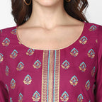Cheera Hand Block Print Purple & Skin Color Straight Kurta With Palazzo (MAAI-075K)