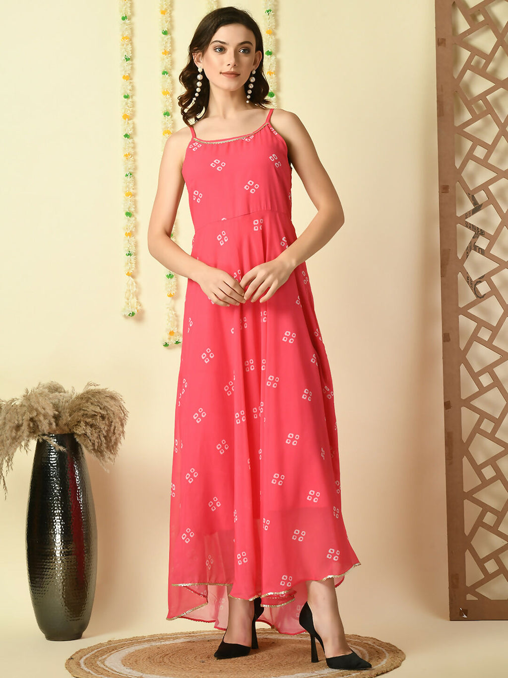 Myshka Women's Pink Printed Georgette Party Dress - Distacart