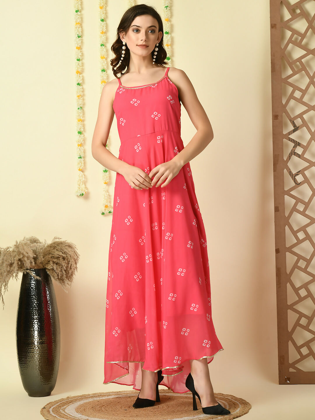 Myshka Women's Pink Printed Georgette Party Dress - Distacart