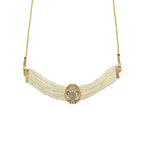 Pearl and Kundan Choker with Intricate Flower Design (White) - Ruby Raang