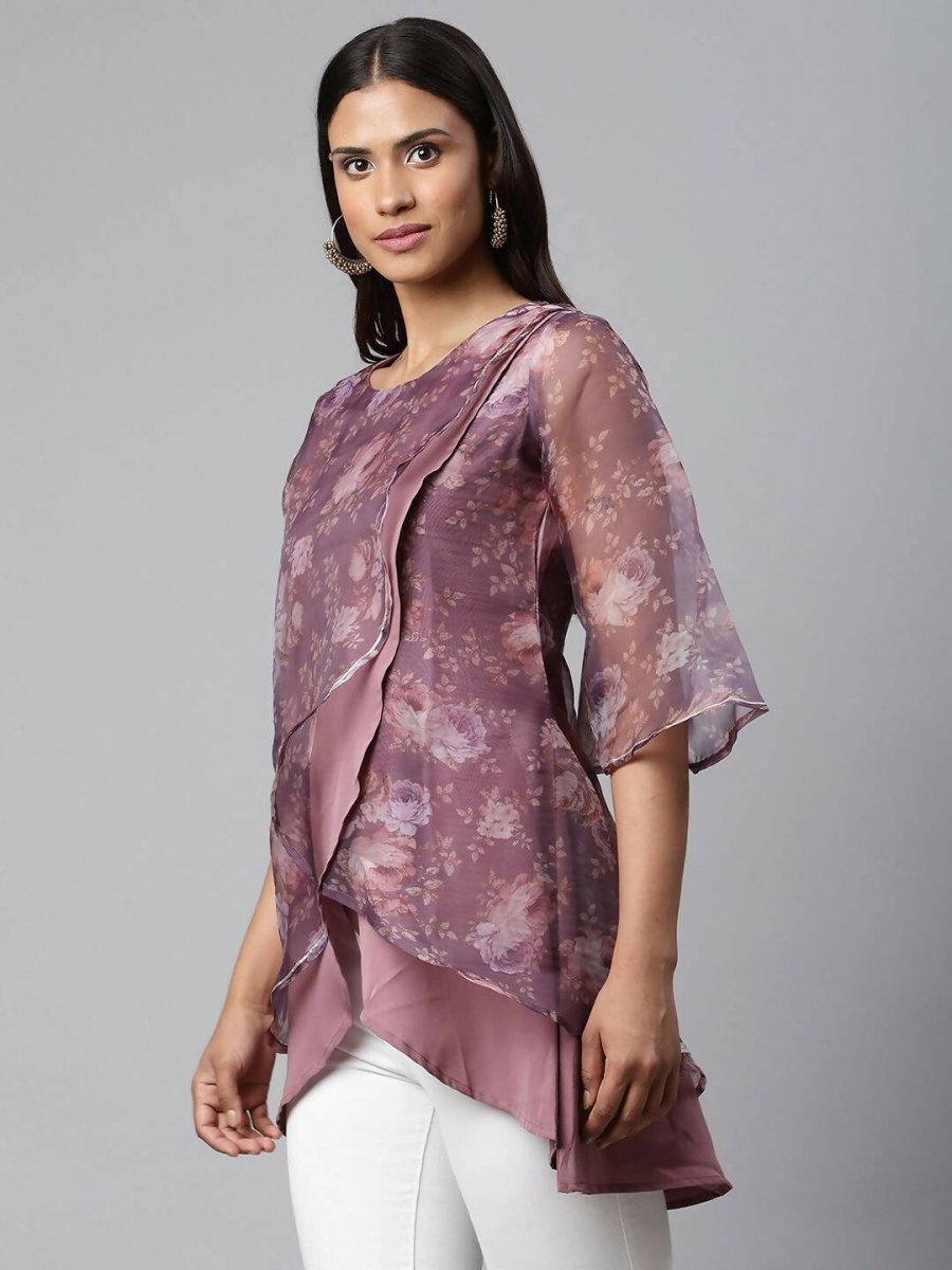 Ahalyaa Women Mauve Organza Digital Printed Tunic - Distacart