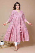 Miravan Women's Pink Plus Size Cotton Floral Print Long Anarkali Kurta