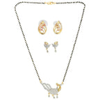 AanyaCentric Gold-Polished Mangalsutra with Pendant, 2 Pair Earrings