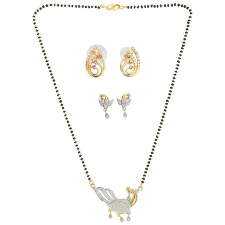 AanyaCentric Gold-Polished Mangalsutra with Pendant, 2 Pair Earrings