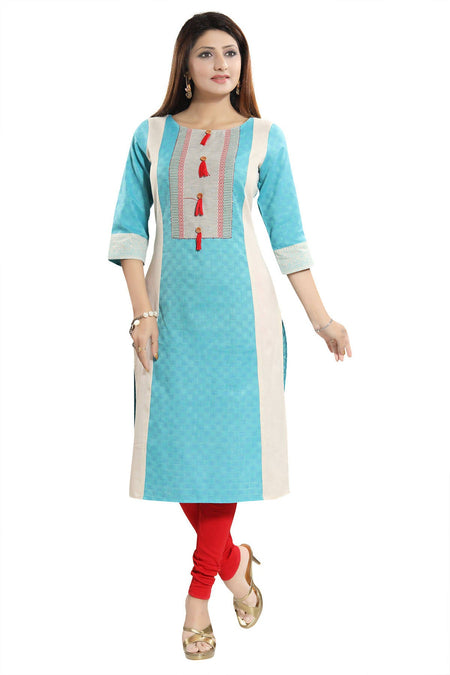 Snehal Creations Tantalising T. Blue Textured Cotton Straight Tunic