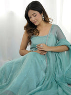 Joban Fashion Sky Kurta Set Organza Sequin Embroidery Work - Distacart