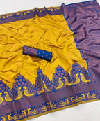 DEIANA'S Beautiful Designer Golden zari Soft Lichi Silk Saree - Yellow