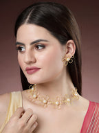 NVR Women's Gold Floral Shape Beaded Handcrafted Jewellery Set