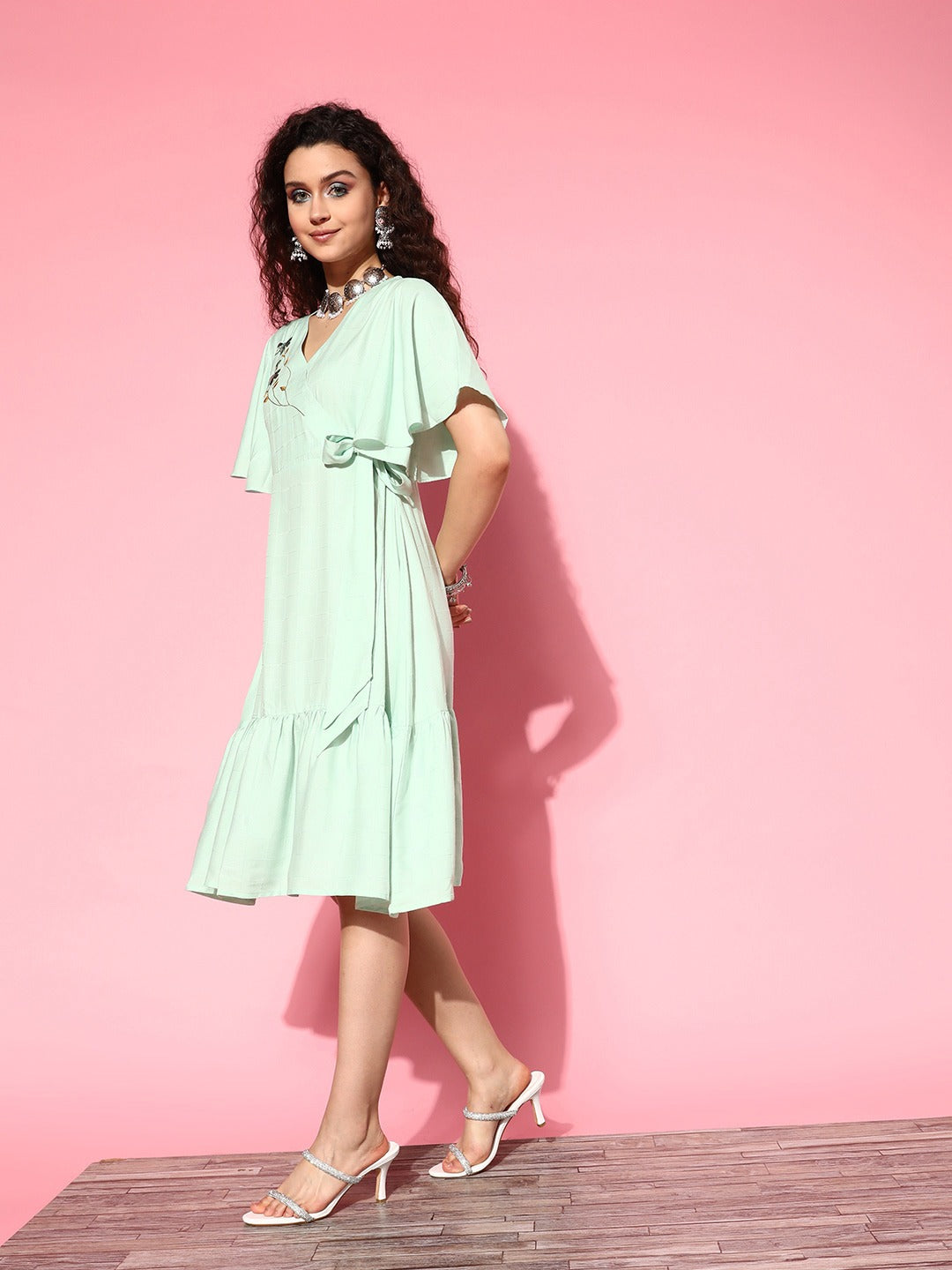 Yufta Embroidered Tiered Wrap Dress - Distacart
