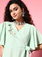 Yufta Embroidered Tiered Wrap Dress - Distacart