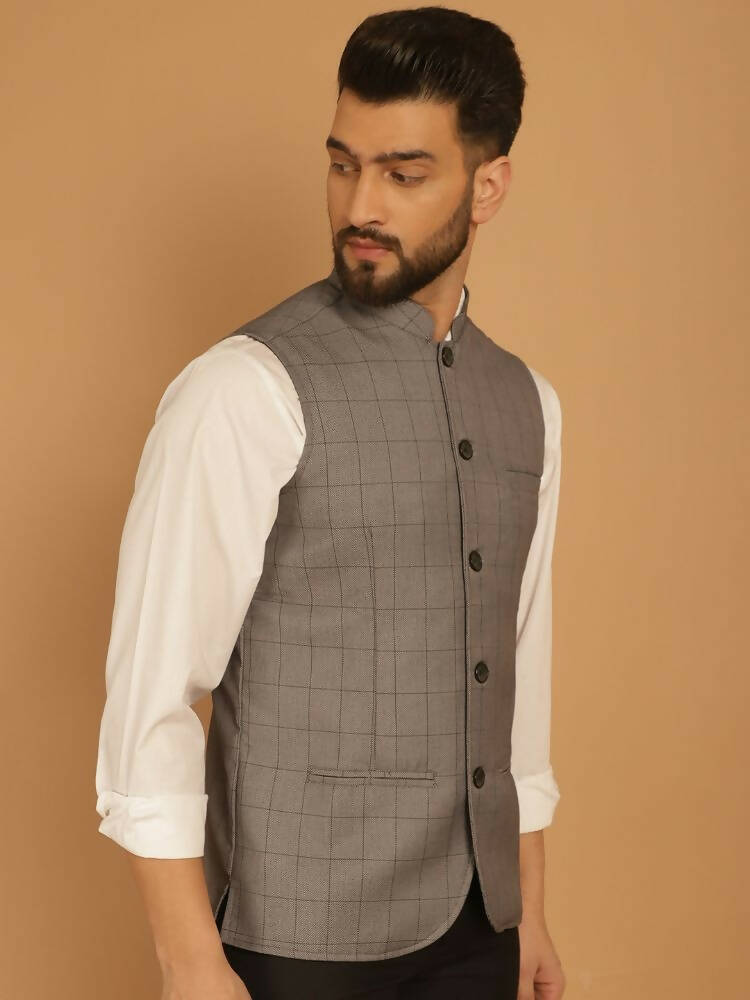 Even Apparels Nehru Jacket With Welt Pockets - Grey