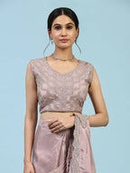 Lavendar Silk Satin Plain Ready to wear Saree with stitched Blouse - Vrinda