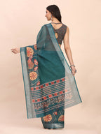 Shree Shyam Fashion Linen Cotton Teal Blue Saree - Distacart