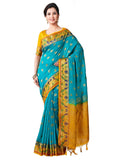 Mimosa Women's Turquoise Kanchipuram Silk Saree - Distacart