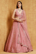 Jyoti Fashion Peach Cording Dori with Zari Thread Sequence Embroidery Malai Satin Silk Lehenga Choli with Dupatta