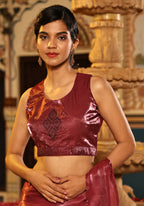 Maroon Tom Silk Plain Ready To Wear Saree With Stitched Blouse - Satiksha