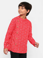 Manet Ethnic Full Sleeves Printed Shirt - Red